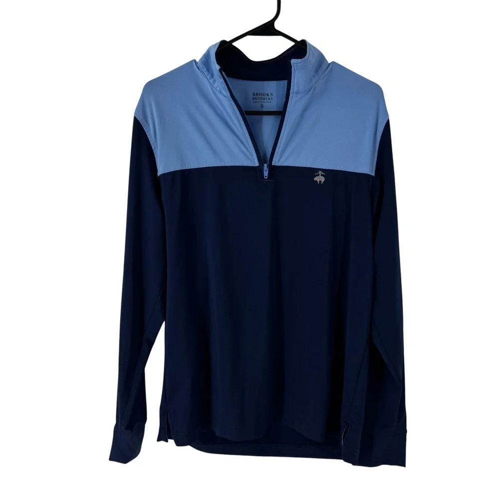 Brooks Brothers Mens Small Blue Colorblock Quarter Zip Performance Pullover Top